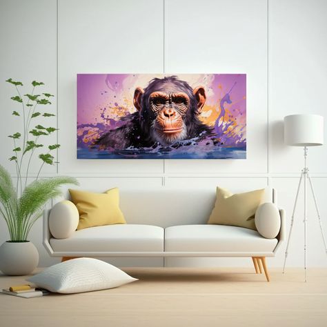 Cuadro Moderno Chimpancé En Colores Berenjena Y M 120x60cm-2