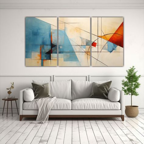 Tres Telas En Bastidor: Abstracción Esquema 180x90 Cm-2