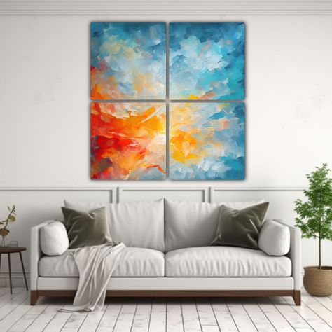 Cuadro Abstracto Para Sala En Tonos Azul Cielo 200x200 Cm-2