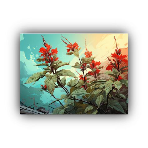 Cuadros Decorativos De Hierbas De Menta En Tonos Verde Y Roj 45x30cm-0