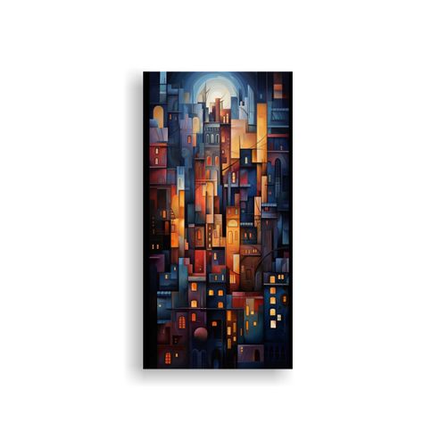 Pintura Decorativa Cubista De Paisaje Urbano En Ar 60x120cm-0