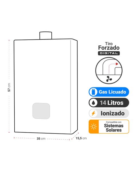 Calefont Tiro Forzado, Digital, 14 litros, Gas Licuado-1