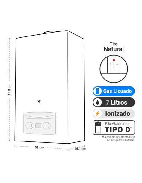 Calefont Tiro Natural 7 litros Gas Licuado-1