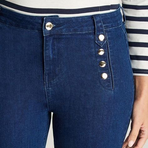 Jeans Flare Con Botones Azul-2