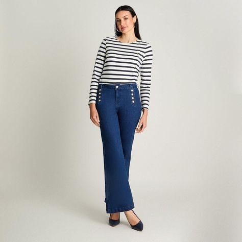 Jeans Flare Con Botones Azul-3