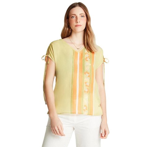 Polera Pistacho Manga Corta Mix Fabric Con Strass-0