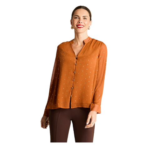Blusa Manga Larga Escote Mao Tela Fantasia Terracota-0