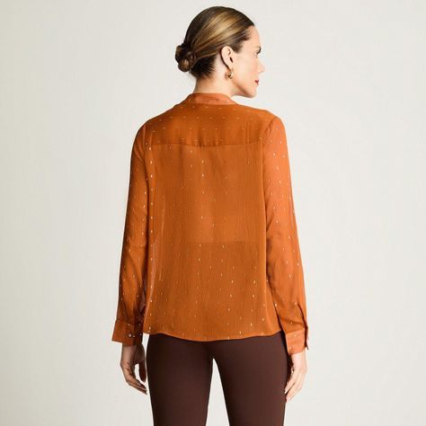 Blusa Manga Larga Escote Mao Tela Fantasia Terracota-1
