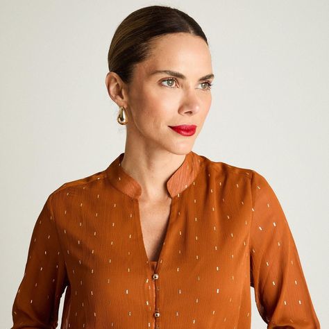 Blusa Manga Larga Escote Mao Tela Fantasia Terracota-2