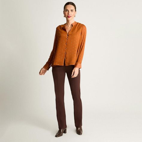 Blusa Manga Larga Escote Mao Tela Fantasia Terracota-3