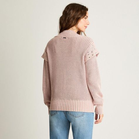 Cardigan Manga Larga Acid Wash Tachas Rosado-1