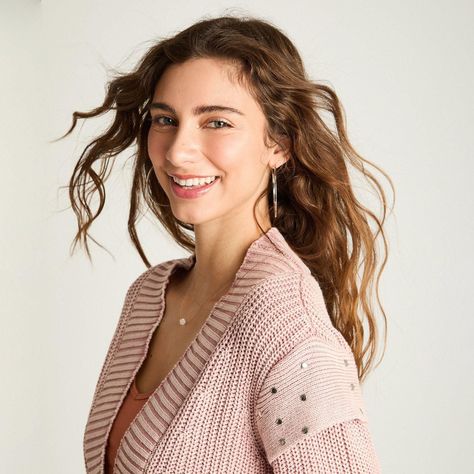 Cardigan Manga Larga Acid Wash Tachas Rosado-2