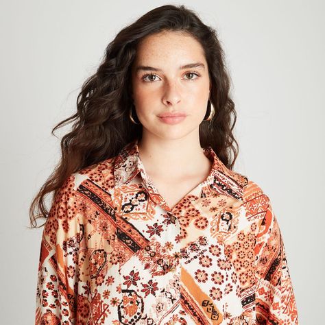 Blusón High Y Low Con Estampado De Lurex Terracota-2