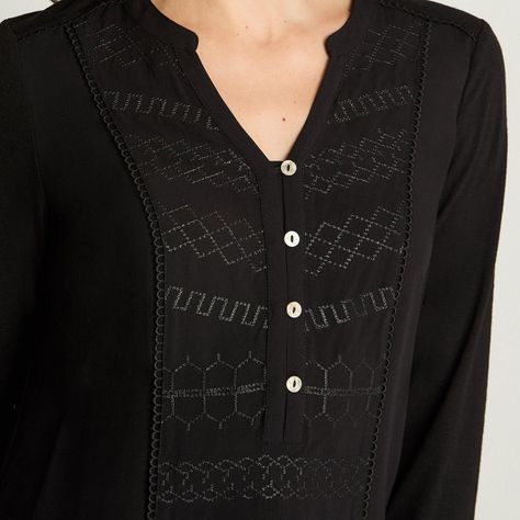 Polera Manga Larga Mix Fabric Negro-2