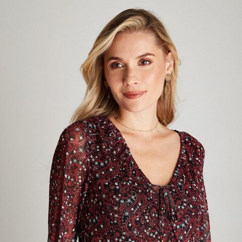 Vestido Midi Negro Manga Larga Estampado Cuello V-2