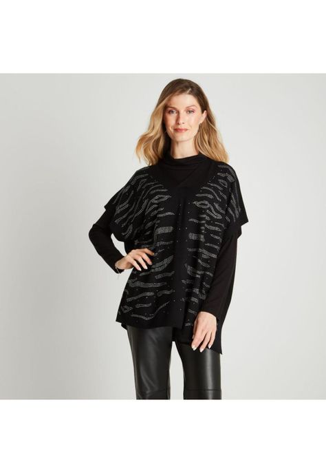 Poncho Con Aplicación De Brillos Negro-0