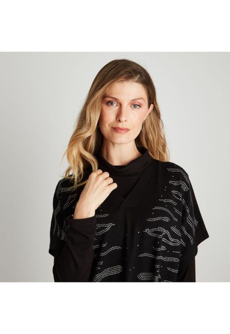Poncho Con Aplicación De Brillos Negro-2