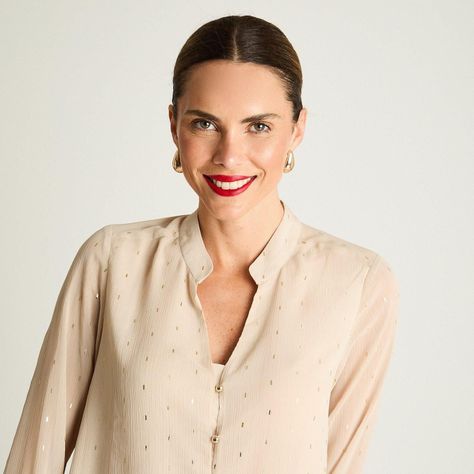Blusa Manga Larga Escote Mao Tela Fantasia Beige-2