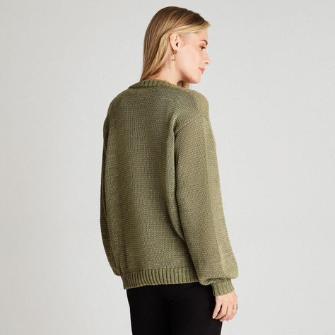 Cárdigan Verde Manga Larga Cuello V-1