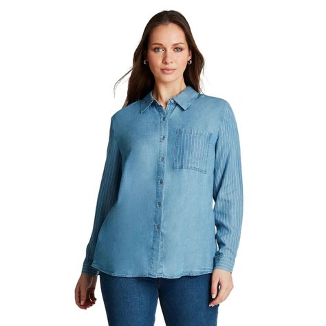 Blusa Azul Medio Manga Larga con Cuello Camisero-0