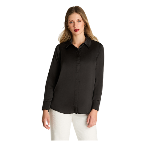Blusa Camisera Manga Larga Satintada Negro-0