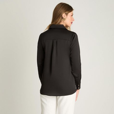 Blusa Camisera Manga Larga Satintada Negro-1