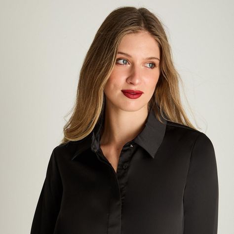 Blusa Camisera Manga Larga Satintada Negro-2