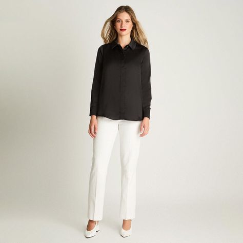Blusa Camisera Manga Larga Satintada Negro-3