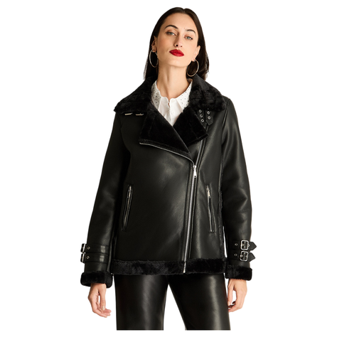Chaqueta Bonded Con Hebilla En Mangas Negro-0