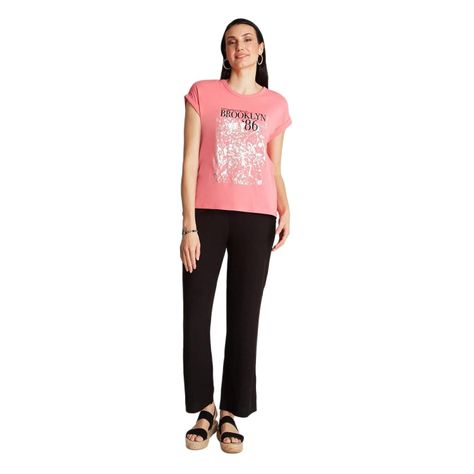 Polera Fucsia Manga Corta Estampado-0