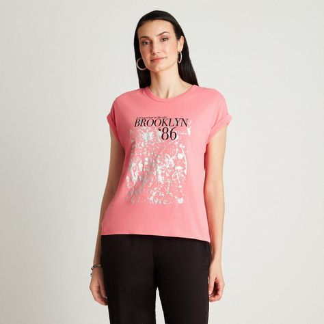 Polera Fucsia Manga Corta Estampado-1