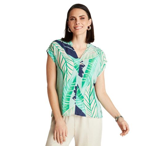 Polera Verde Manga Corta Estampado Frontal-0