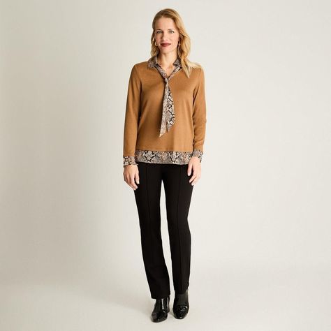 Polera Manga Larga Lanilla Twin Set Pañuelo Camel-2