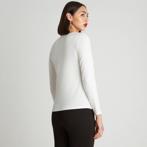 Polera Manga Larga Con Escote En V y Argolla Blanco-1