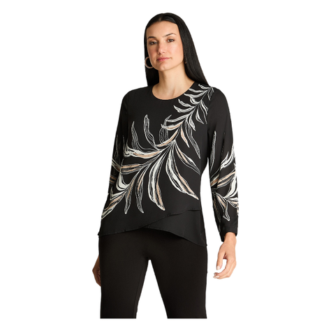 Blusa Manga Larga Escote Redondo Con Capas Negro-0