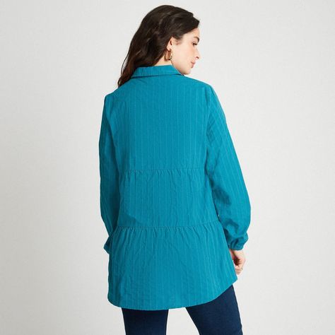 Blusa Manga Larga Tela De Fantasía Azul Petróleo-1