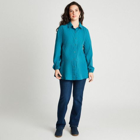 Blusa Manga Larga Tela De Fantasía Azul Petróleo-3