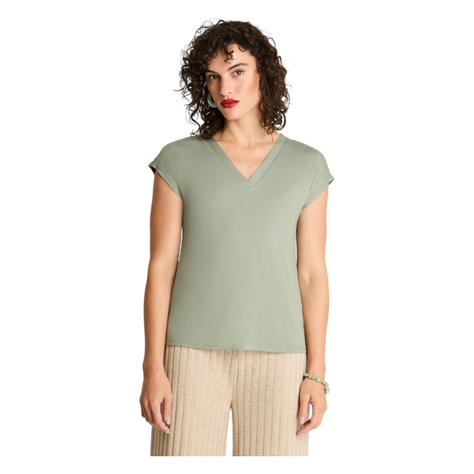 Polera Manga Corta Escote V Con Lurex Verde-0
