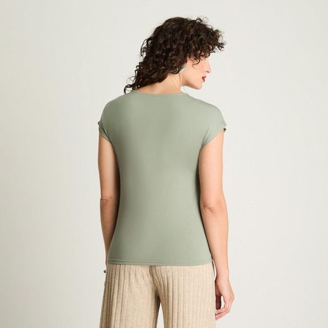 Polera Manga Corta Escote V Con Lurex Verde-1