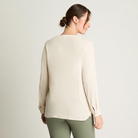 Blusa Manga Larga Cuello Mao Botones Beige-1