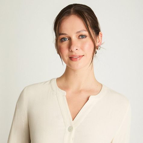 Blusa Manga Larga Cuello Mao Botones Beige-2