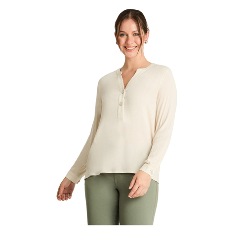 Blusa Manga Larga Cuello Mao Botones Beige-0