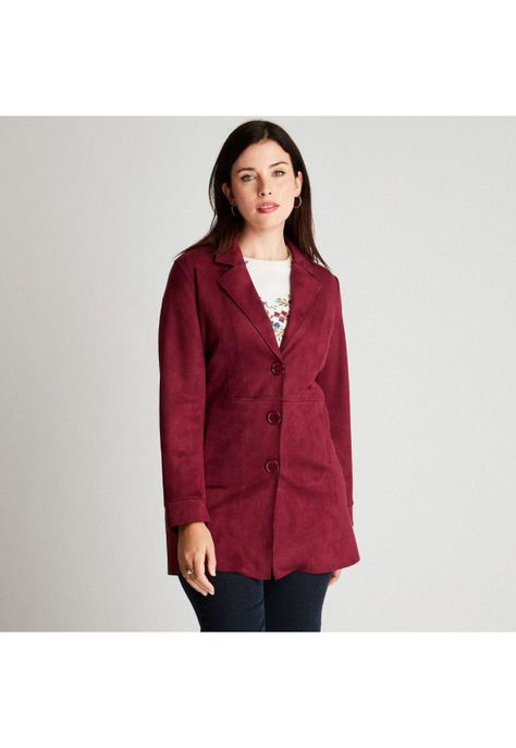 Chaqueta Bonded Magenta Manga Larga Cuello Solapa-0