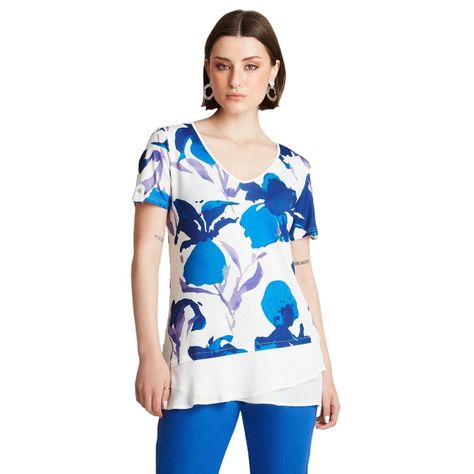 Polera Celeste Manga Corta Estampado Cuello V-0