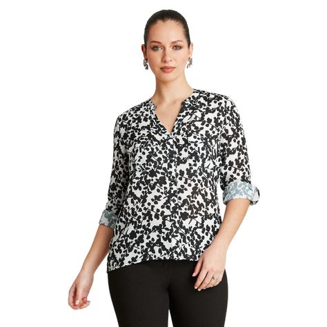 Blusa Crudo Manga Larga Estampado Cuello Mao-0
