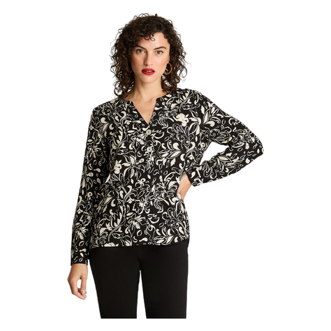 Blusa Manga Larga Cuello Mao Botones Negro-0