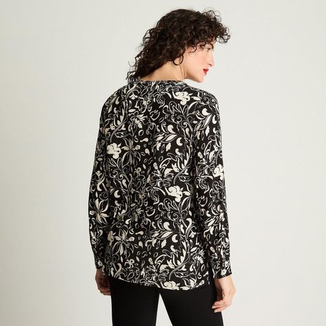 Blusa Manga Larga Cuello Mao Botones Negro-1