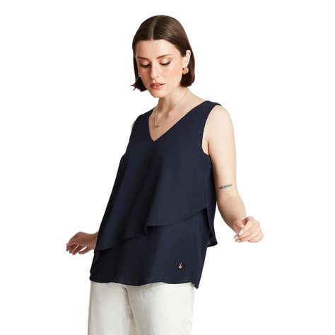 Blusa Azul Sin Manga Cuello V-0