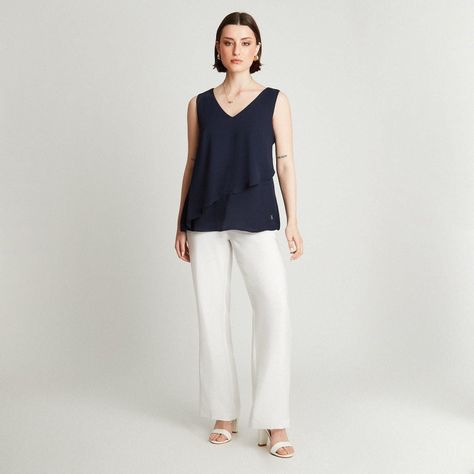 Blusa Azul Sin Manga Cuello V-3
