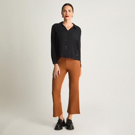 Blusa Manga Larga Tela Fantasia Escote V Negro-3